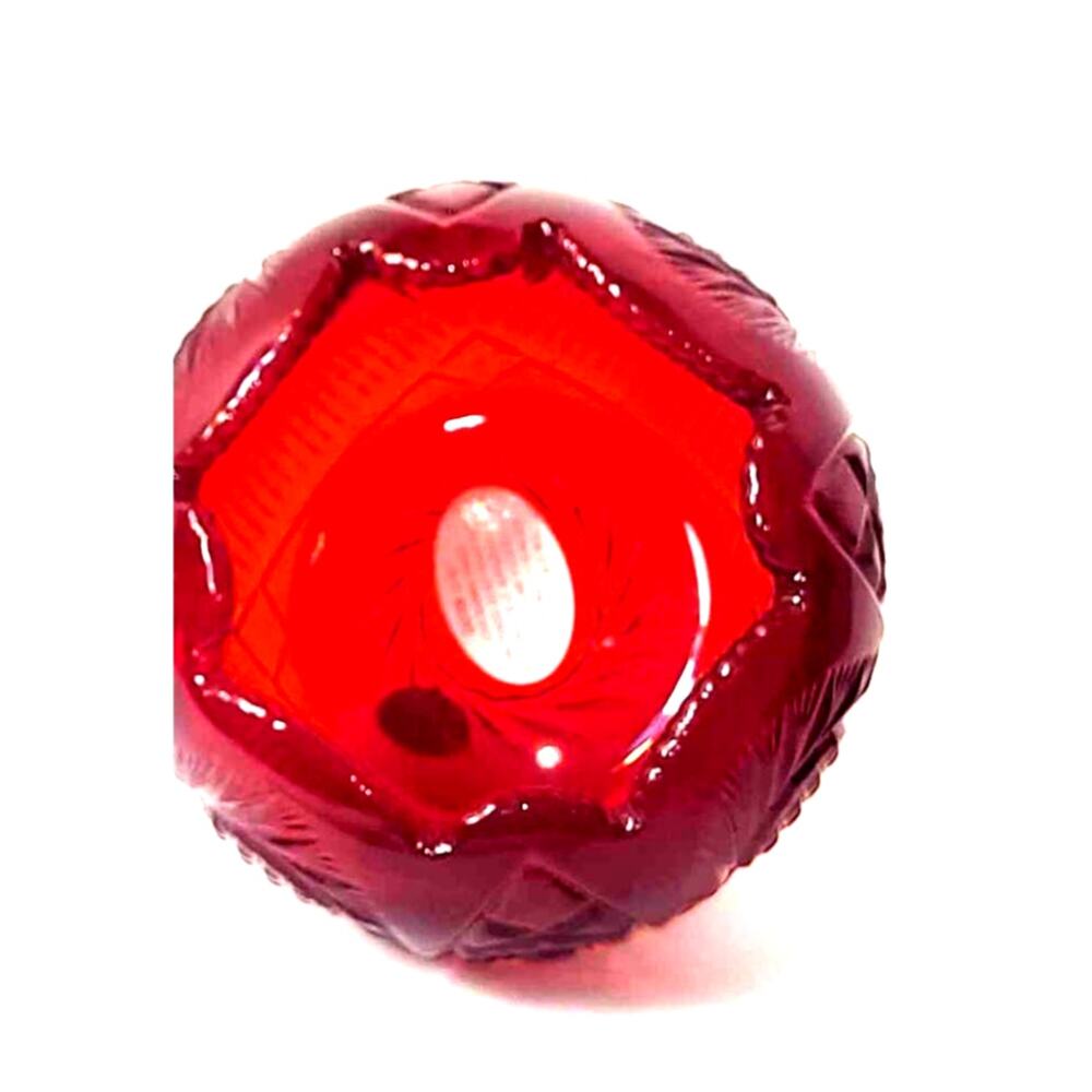 Deep Ruby Red Vintage Fenton Cut Crystal Bowl w/Pinwheel Star Glass Bowl - Picture 4 of 9